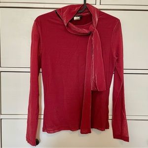 sheer sleeve shimmer blouse red top blouse